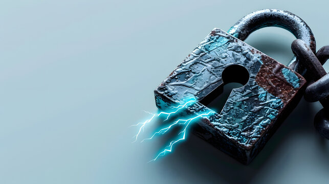 High Voltage Data Encryption Padlock with Electric Energy &ndash; Advanced Cybersecurity, Network Protection and Anti Hacking Concept