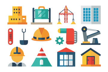 Naklejka premium construction icons flat set vector on white background