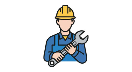 Obraz premium Cartoon Illustration of a Construction Worker Holding Wrench.