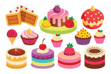 cakes and sweets set vector on white background