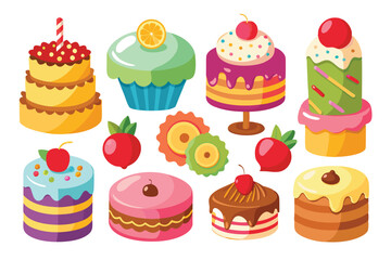 cakes and sweets set vector on white background