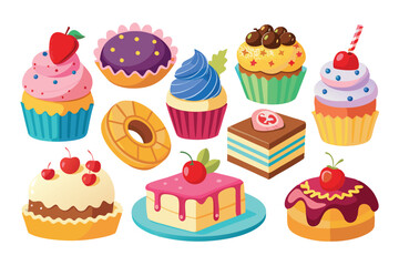 cakes and sweets set vector on white background