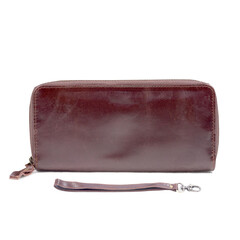 Elegant brown leather wallet isolated on white background