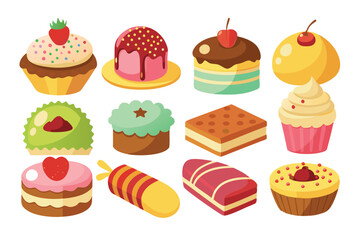 cakes and sweets set vector on white background
