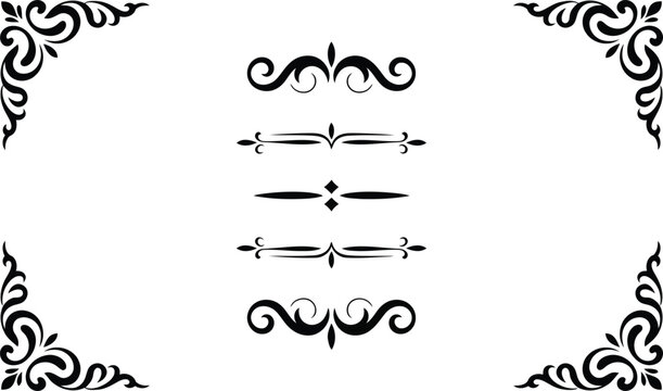 Timeless black ornamental flourishes and varied page section dividers creating classic visual appeal