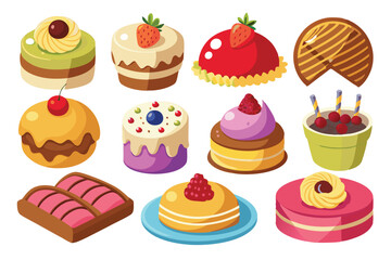 cakes and sweets set vector on white background