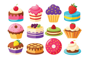 cakes and sweets set vector on white background