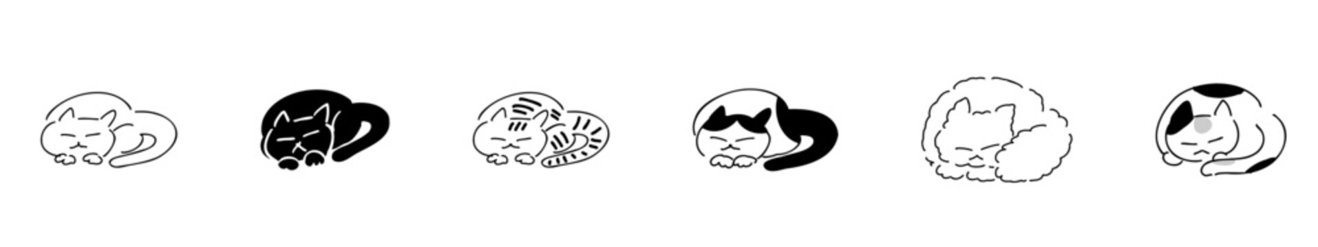 ひるねねこ｜白猫,黒猫,きじ猫,はちわれ,長毛猫,三毛猫｜Napping Cat:White Cat, Black Cat, Tabby Cat, Tuxedo Cat, Long-haired Cat, Calico Cat 