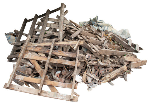 Pile Of Weathered Broken Wooden Debris Scrap Timber From Demolition Construction Waste