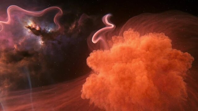 Vibrant cosmic nebula with swirling pink and blue clouds