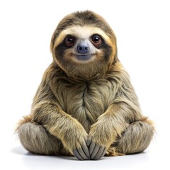 Fototapeta premium Adorable Smiling Sloth Sitting Isolated on White Background