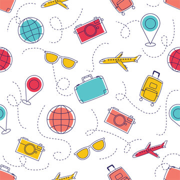 Seamless Travel and Tourism Adventure Seamless Pattern Vector Background