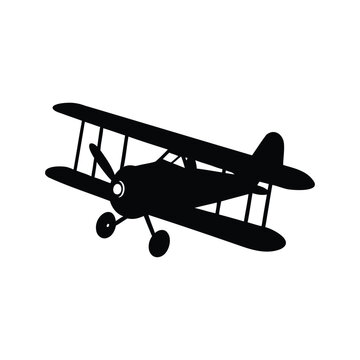Vintage biplane flying in the sky silhouette vector illustration design, toy airplane silhouette vector illustration