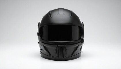 Fototapeta premium Matte Black Futuristic Helmet on White Background Protective Gear for Motorcycling or Cycling Safety.