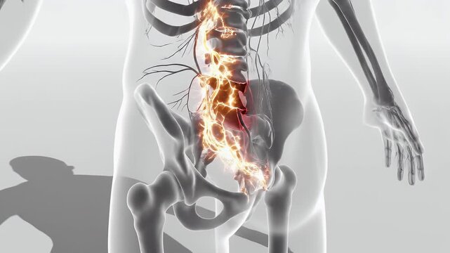 Lumbar Spine Sciatica Nerve Pain Anatomy Medical Animation Medical Condition Illustration Gray Background