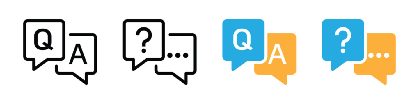 Question and Answer icons. Q & A chat support buttons for website, app or design element. Transparent PNG and vector