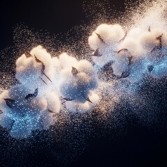 Magical birds flying out of glowing clouds at night