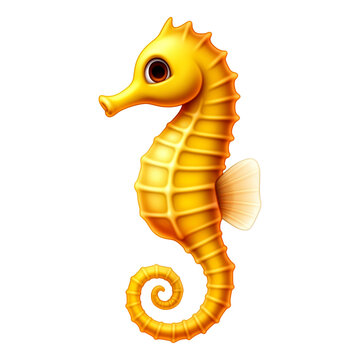 Seahorse emoji clipart cartoon cute yellow with fin and curly tail on transparent background for sea horse animal illustration symbol emoticon