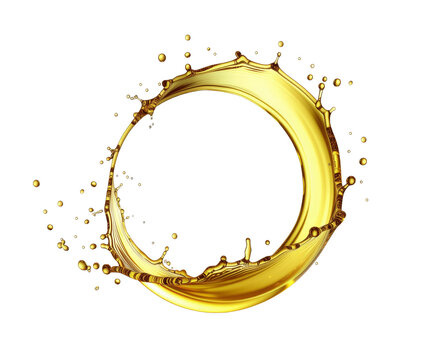 Splashes of oily liquid arranged in a circle isolated on a transparent background. Generative AI