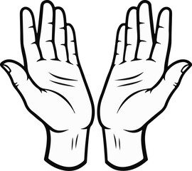 Obraz premium Two open palms reaching upwards, outlined in black on white
