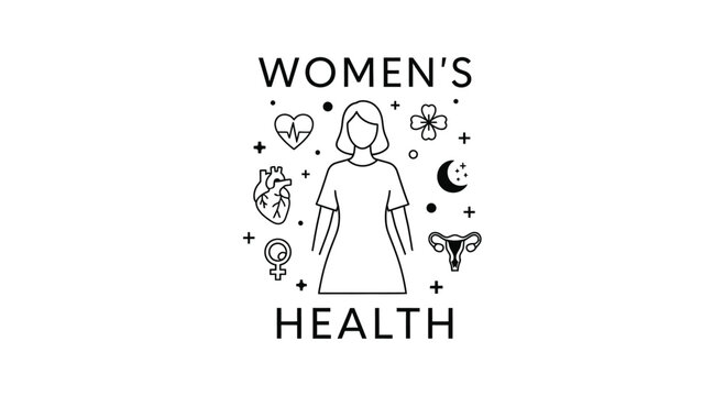 Women's Health Awareness and Reproductive Wellness Line Art Illustration.