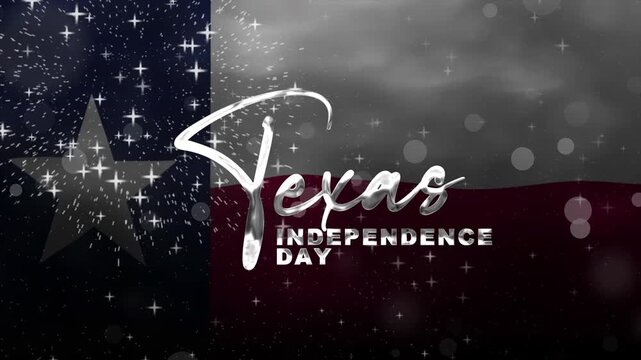 Texas independence day text animation with waving flag and fireworks. Ideal for patriotic designs, texas holiday promotions, social media posts, and educational materials.