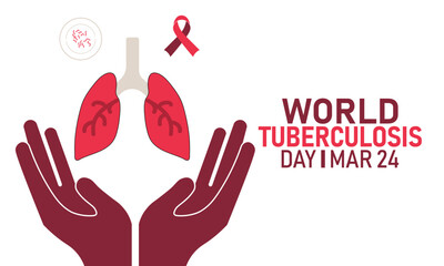 World Tuberculosis Day, March 24 Vector, Lungs Xray Mask Bacteria, Blue Ribbon Awareness Poster, Flat Design TB Prevention Lung Health Banner Illustration Stock Graphic