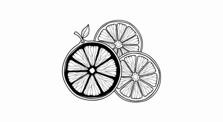 Fototapeta premium Three black and white line drawing slices of citrus fruit