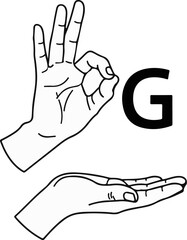 Obraz premium Two hands form gestures; one forms the letter G