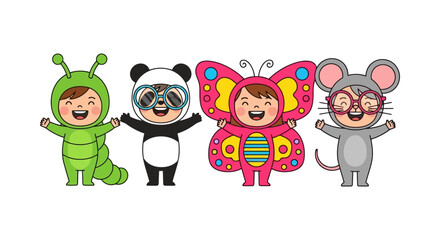 Fototapeta premium Cute Children in Animal Costumes Celebrating Together.