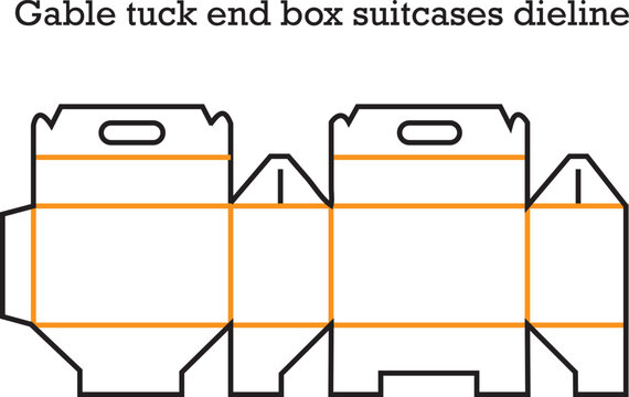 Gable tuck end box suitcase dieline vector template with handle for gift and food packaging design