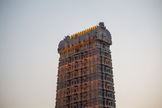 Shri Murudeshwara Shiva Temple Tower at Sunset in Karnataka, India