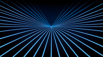 Futuristic blue lines converge striking pattern against dark background, creating sense of depth
