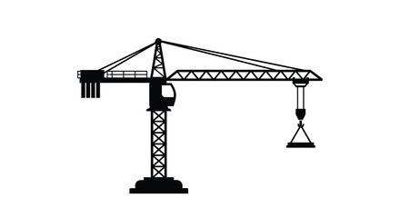 A black and white illustration of a tower crane on a white background © MdRabby