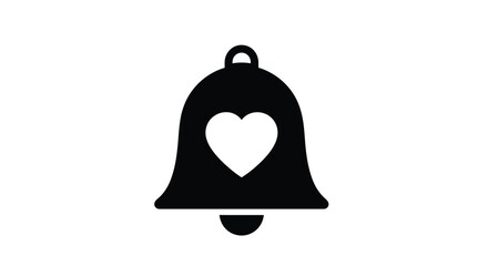 Simple black silhouette of a bell with a heart shaped opening