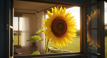 Sunflower in a Window Frame.