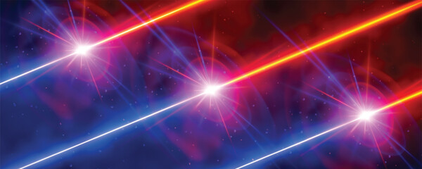 Laser effect background vs laser. Collision of blue and red lightning energy. Laser shocks and magic storm versus concept. Particle explosion for battle design. Release of abstract confrontation © yedar