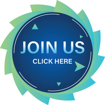 Join us click here call to action circle button. Circular abstract geometric background for recruitment and community registration. Flat style.