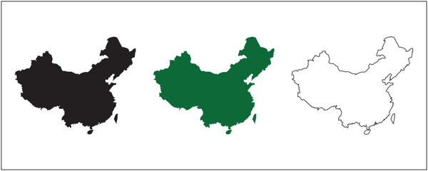 China Map Silhouette Solid Black Outline and Satellite Style Vector Isolated on White Background © Graphicsign