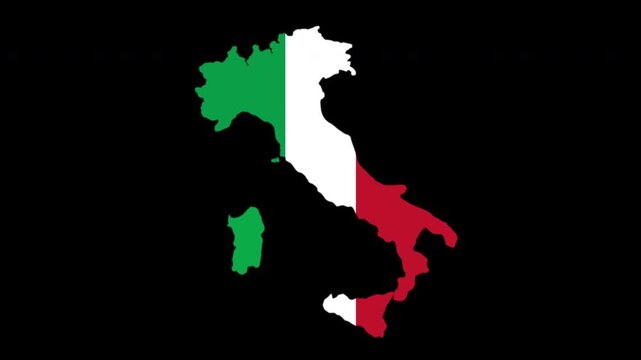 Italy map pop animation with flag colors and black background