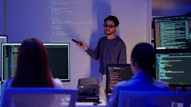 Ai tranformation business meeting creative programer night meeting streamline business processes, and help businesses stay ahead of the competition Businessman reviewing project during presentation	