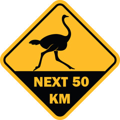 Ostrich road sign logo. Isolated ostrich on white background