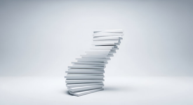 Stack of white books falling in a domino effect