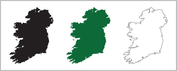 Ireland Map Vector Silhouette Black Outline and Satellite Style Isolated on White Background © Graphicsign