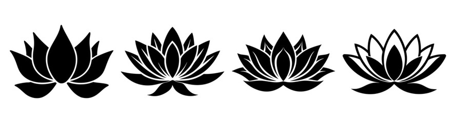 Lotus Flower Silhouette Vector Icon Pack Minimalist Black Line Art Nature Symbol Spiritual Growth