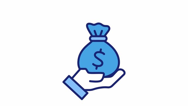 Blue hand holding a moneybag with dollar sign icon. financial concepts, savings, investments, budgeting, wealth management, banking, and moneyrelated designs.