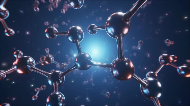 Metallic molecular structure with glowing background