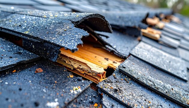 Roof Shingles Torn by Storm Wind Exposing Underlayer