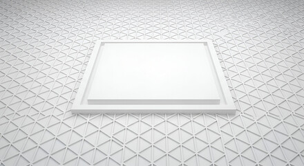 Modern white square frame on geometric patterned wall