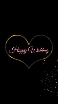 ゴールドのハートフレームにキラキラが舞う結婚式用縦型動画